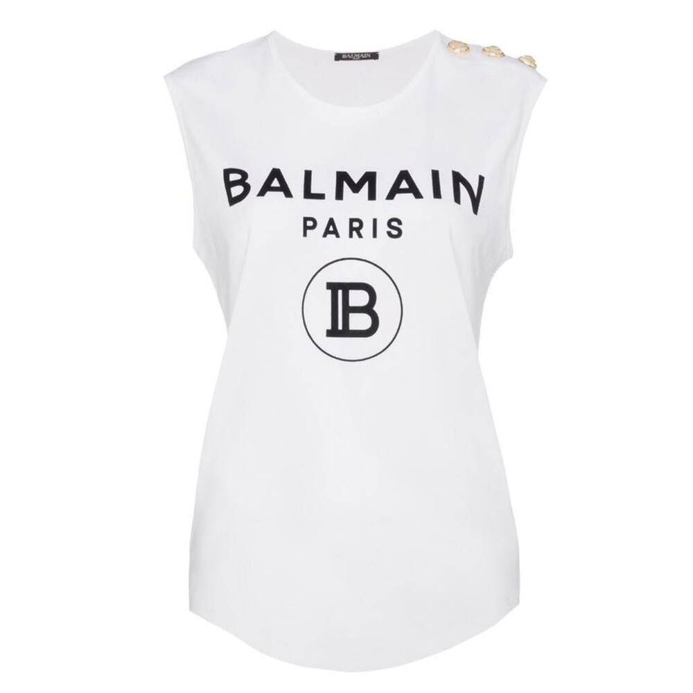 BALMAIN logo flocked button embellished tank top